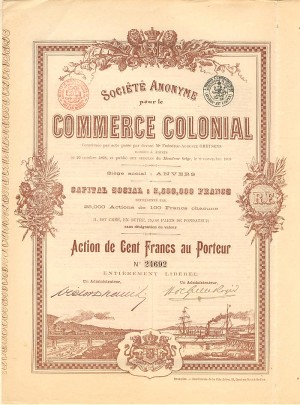 Societe Anonyme pour le Commerce Colonial - Stock Certificate